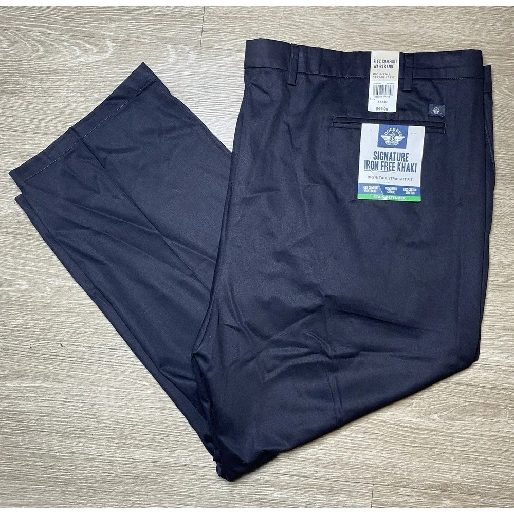 Dockers Mens Signature Iron Free Khaki Big & Tall Classic Fit Pants Black‎ 54x30